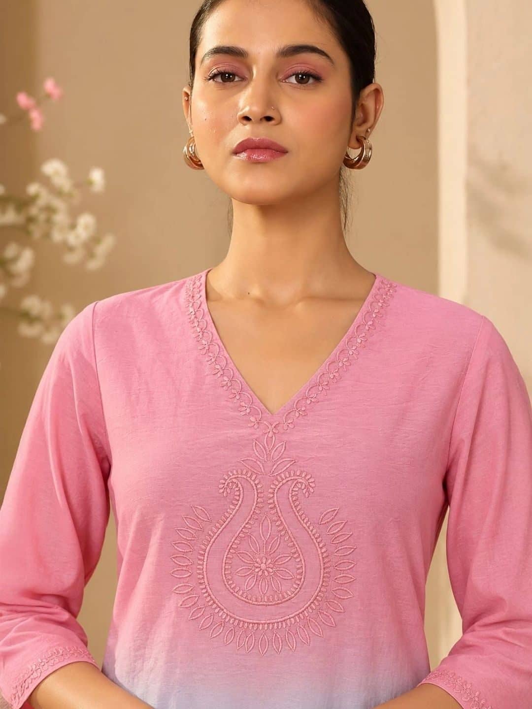 SILCHIC Women Ombre Dyed Regular Thread Work Dupion Silk Kurta with Palazzos & With Dupatta — photo 4