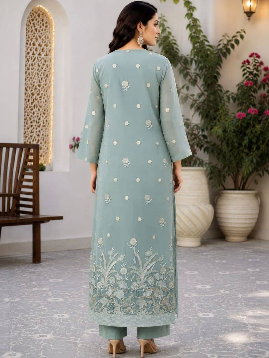 SILCHIC Women Ethnic Motifs Embroidered Regular Thread Work Kurta with Palazzos & With Dupatta — photo 2