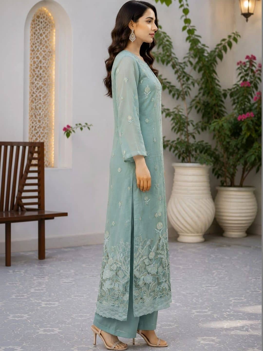SILCHIC Women Ethnic Motifs Embroidered Regular Thread Work Kurta with Palazzos & With Dupatta — photo 3