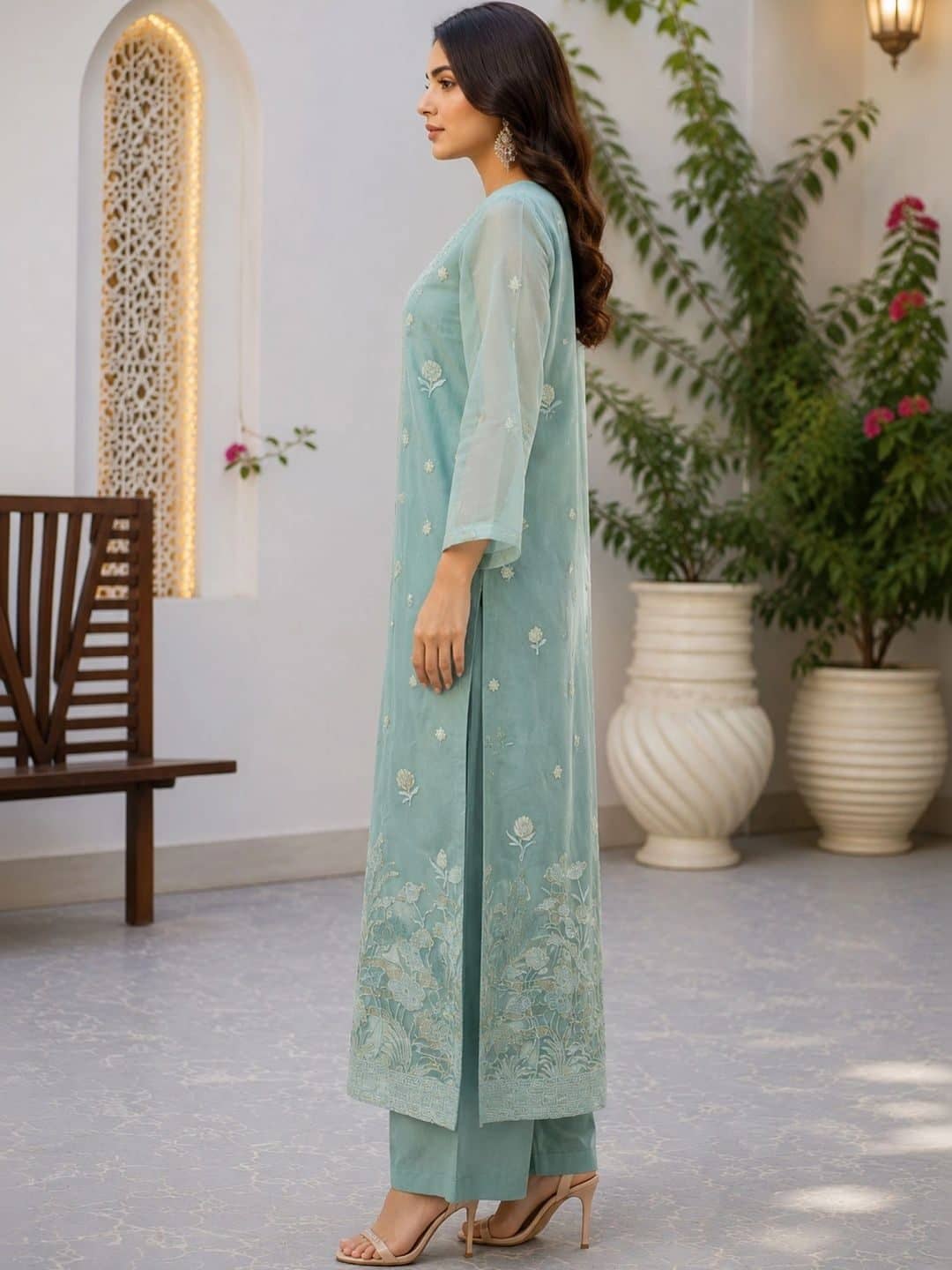 SILCHIC Women Ethnic Motifs Embroidered Regular Thread Work Kurta with Palazzos & With Dupatta — photo 6