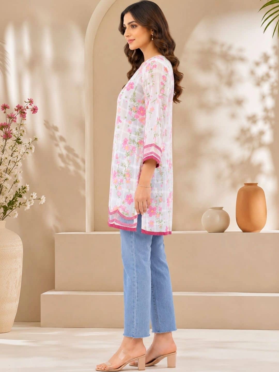 SILCHIC Floral Print Ruffles Cotton Top