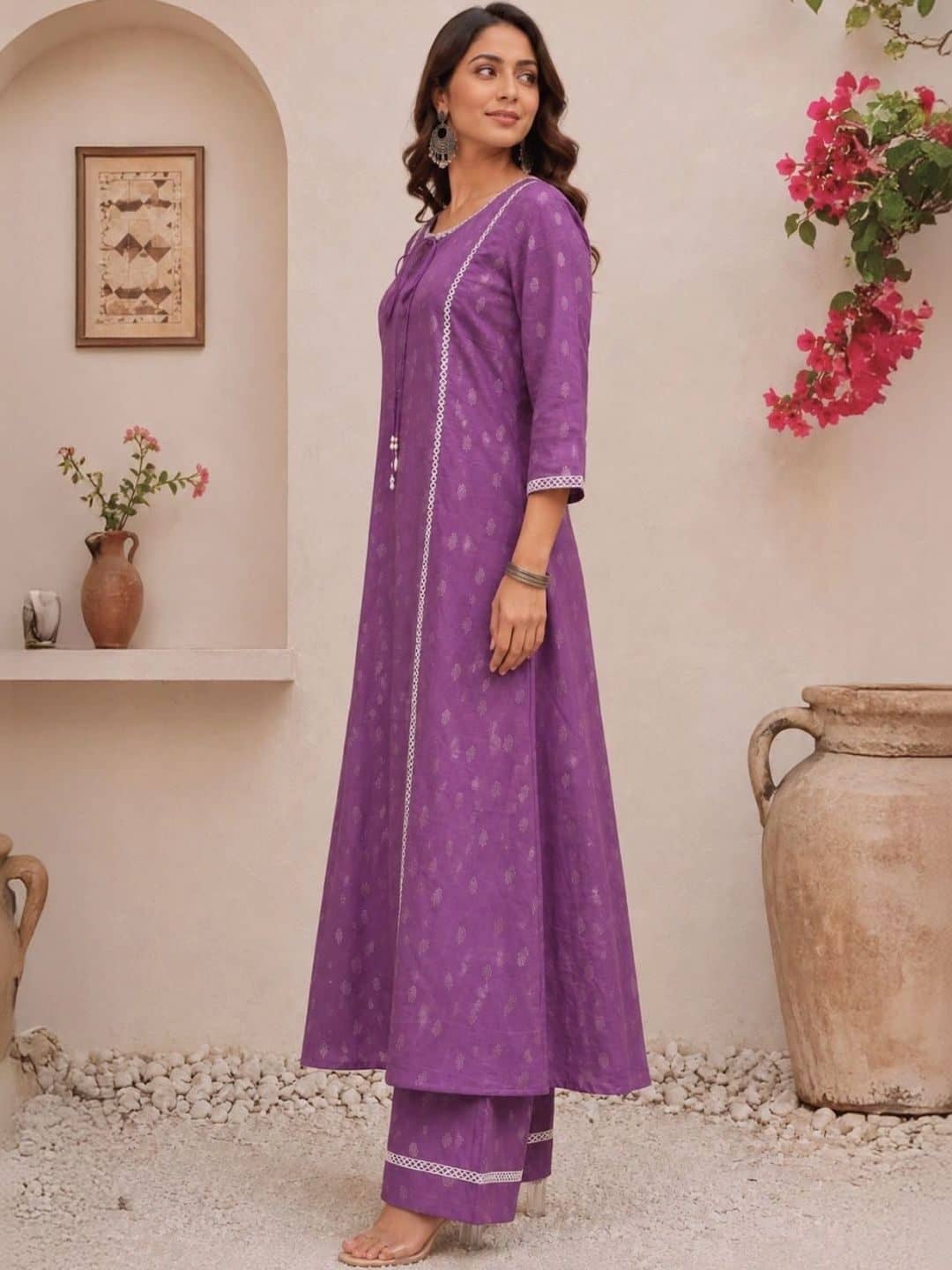 SILCHIC Women Ethnic Motifs Printed Regular Pure Cotton Kurta with Palazzos — photo 3