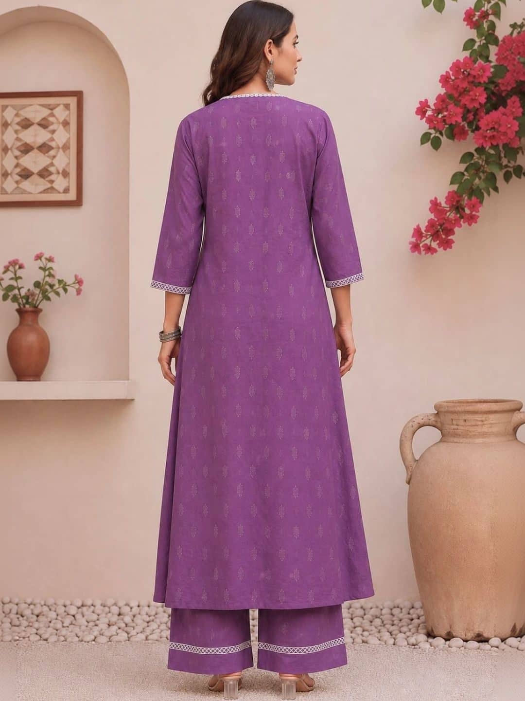 SILCHIC Women Ethnic Motifs Printed Regular Pure Cotton Kurta with Palazzos — photo 2