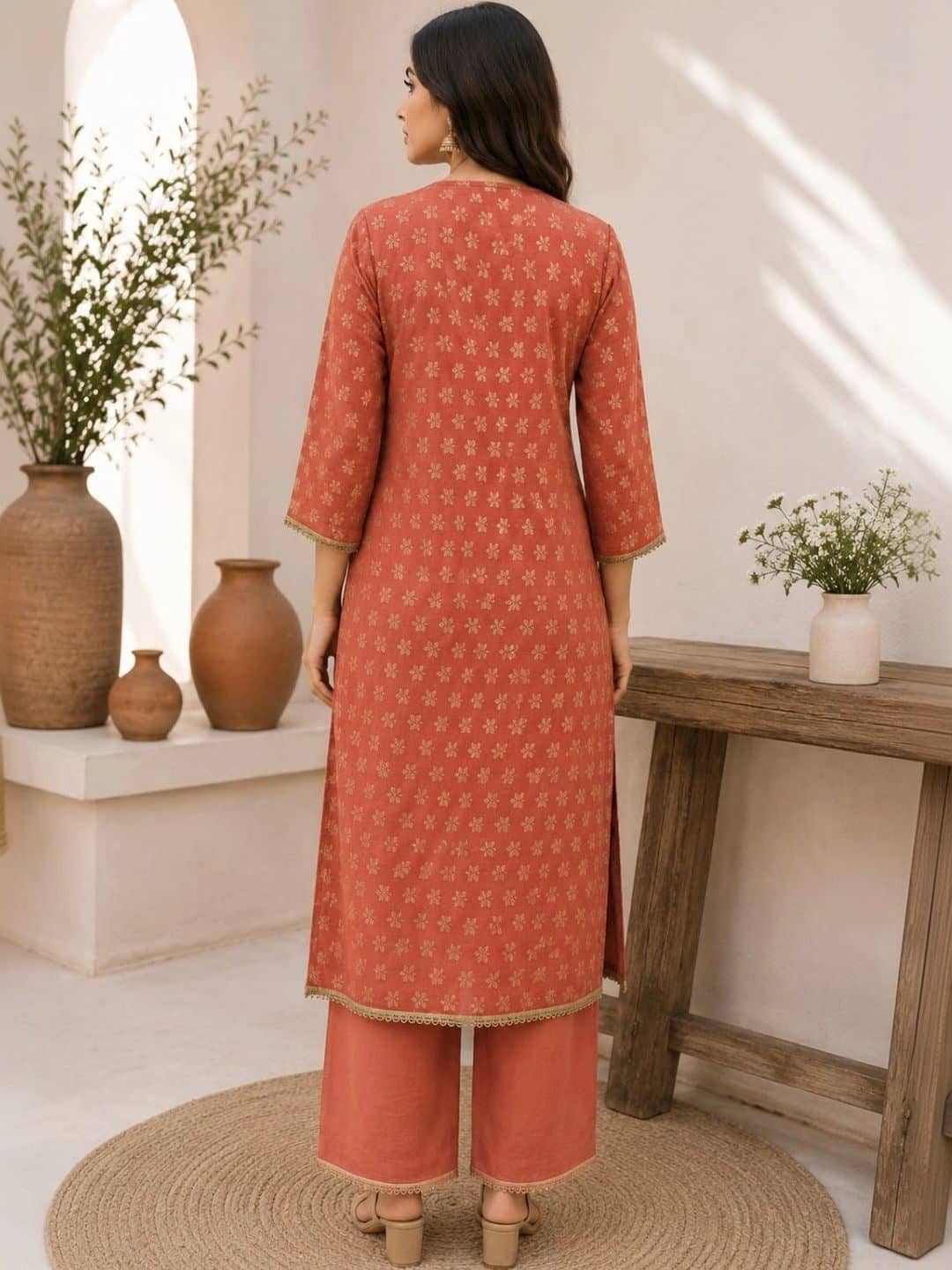 SILCHIC Women Floral Printed Regular Chanderi Cotton Kurta with Palazzos & With Dupatta — photo 2