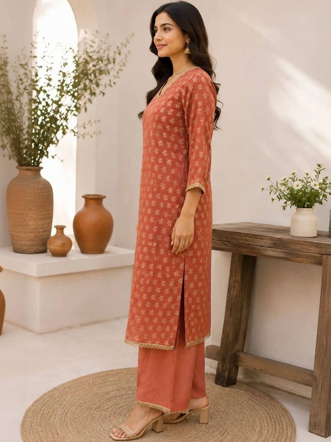 SILCHIC Women Floral Printed Regular Chanderi Cotton Kurta with Palazzos & With Dupatta — photo 3