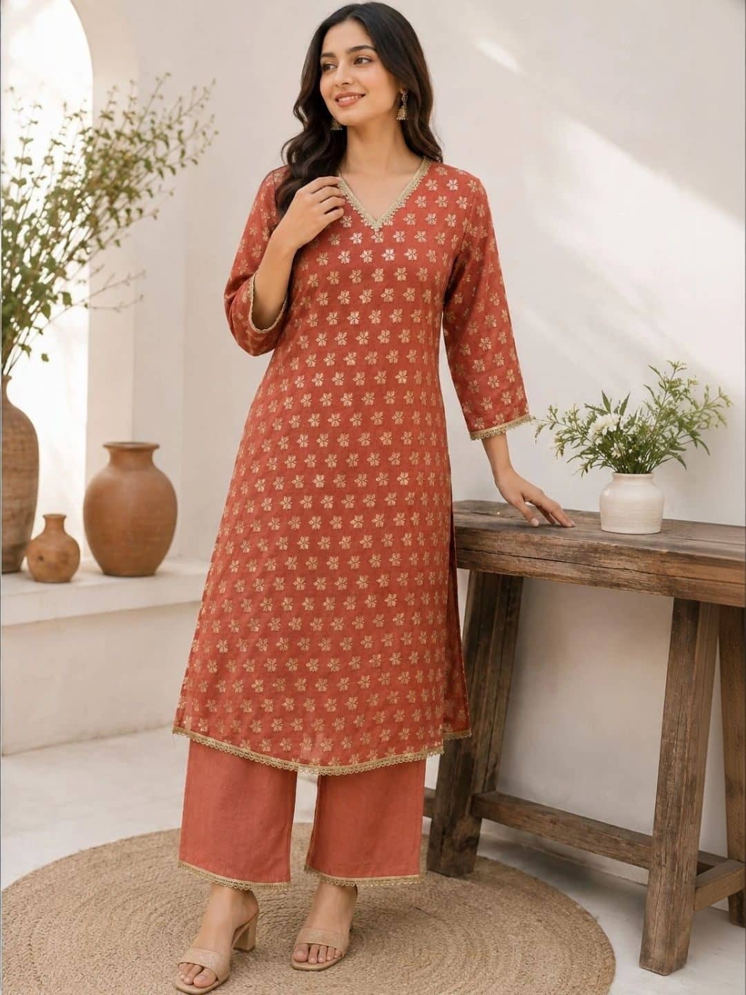 SILCHIC Women Floral Printed Regular Chanderi Cotton Kurta with Palazzos & With Dupatta — photo 5