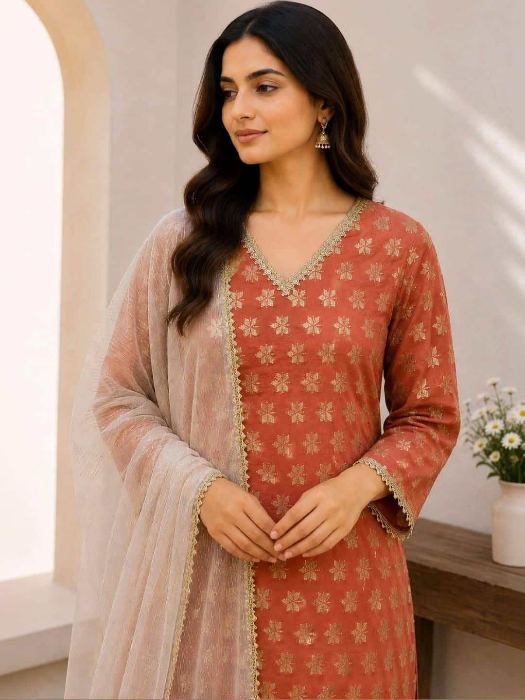SILCHIC Women Floral Printed Regular Chanderi Cotton Kurta with Palazzos & With Dupatta — photo 6