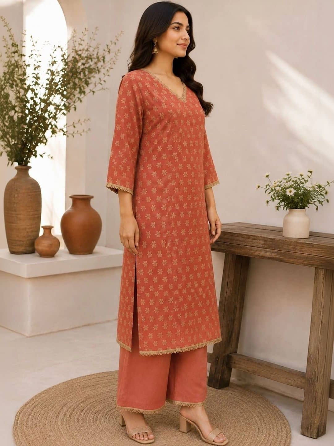 SILCHIC Women Floral Printed Regular Chanderi Cotton Kurta with Palazzos & With Dupatta — photo 4