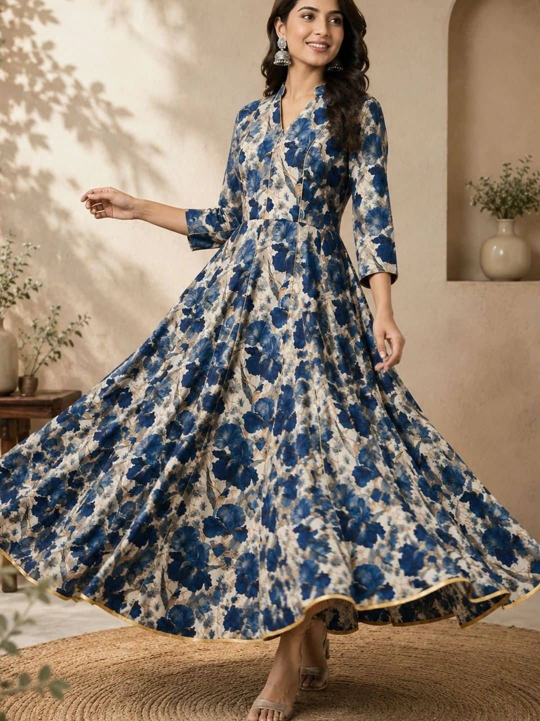 SILCHIC Floral Print Ruffled Satin A-Line Maxi Dress — photo 5