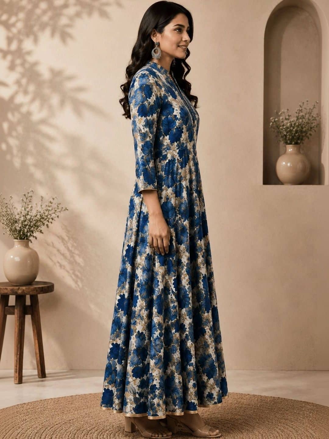 SILCHIC Floral Print Ruffled Satin A-Line Maxi Dress — photo 4