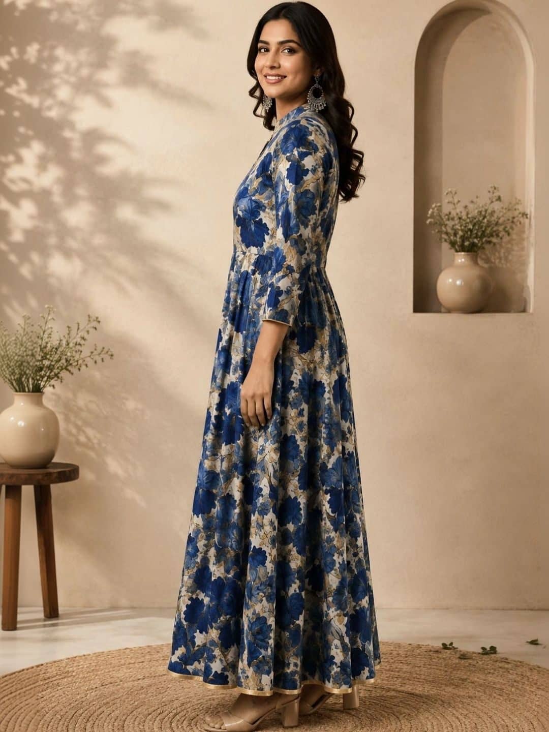 SILCHIC Floral Print Ruffled Satin A-Line Maxi Dress — photo 3
