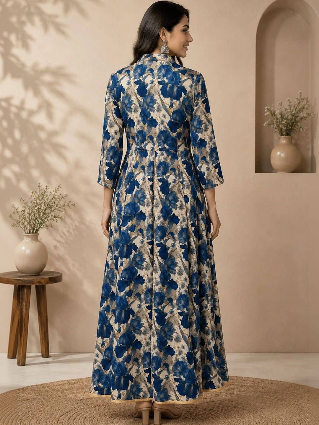 SILCHIC Floral Print Ruffled Satin A-Line Maxi Dress — photo 2