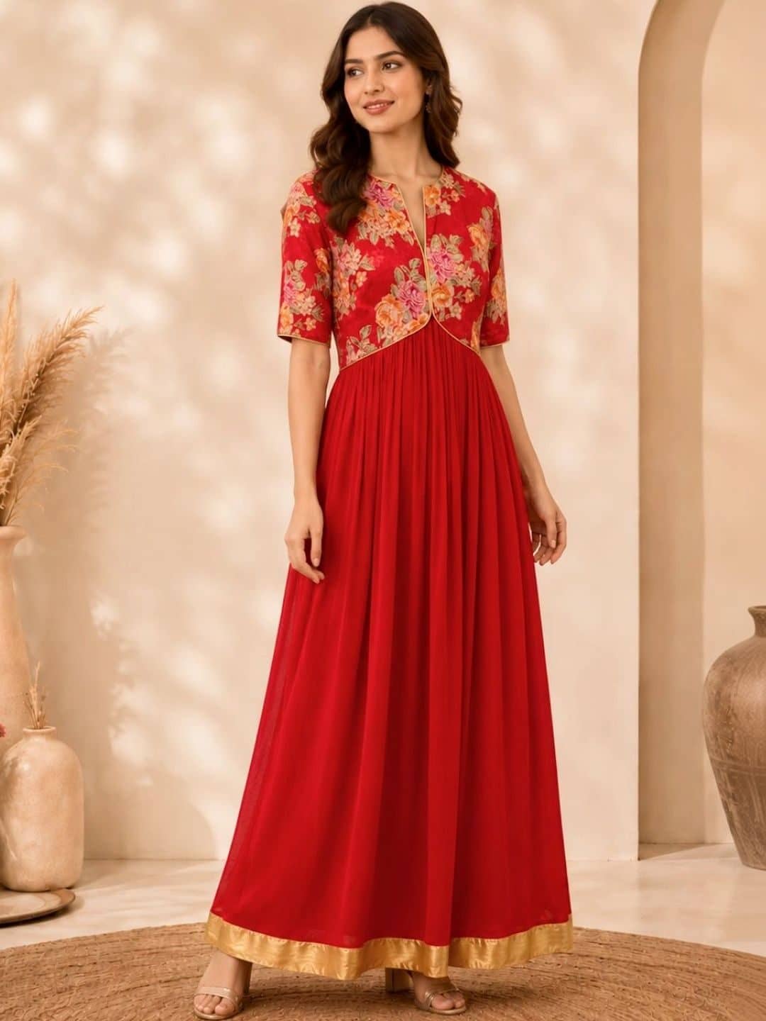 SILCHIC Floral Print Georgette Maxi Dress — photo 1