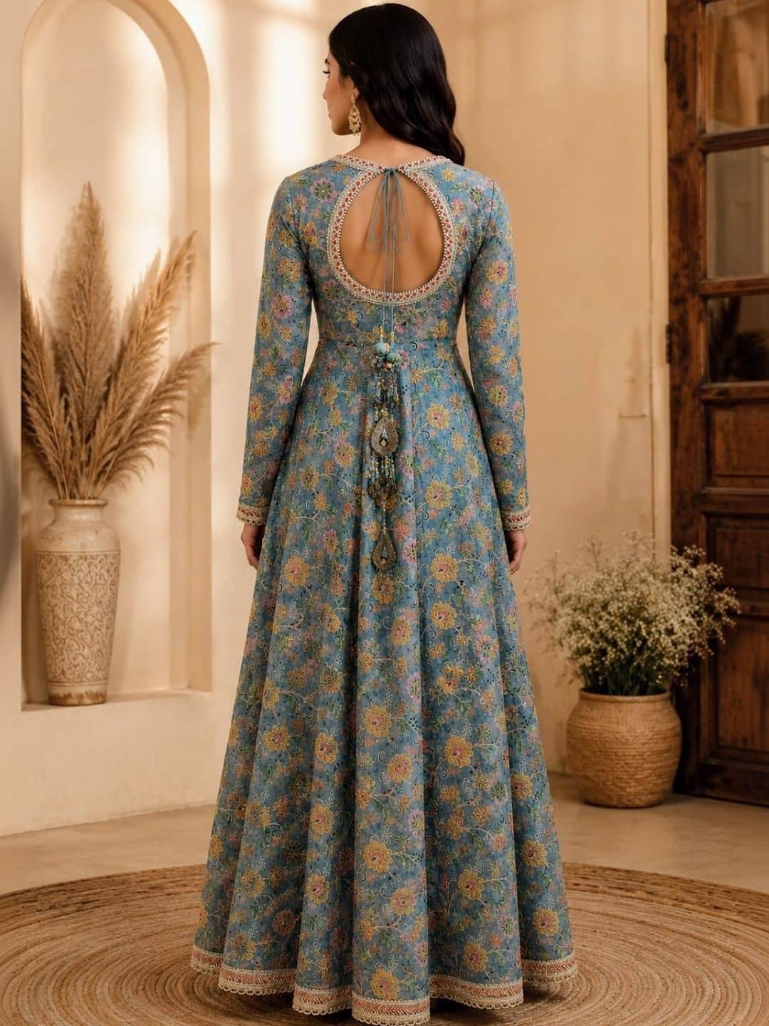 SILCHIC Embroidered Floral Anarkali Kurta Dress with Square Neck & Full Sleeves — photo 3
