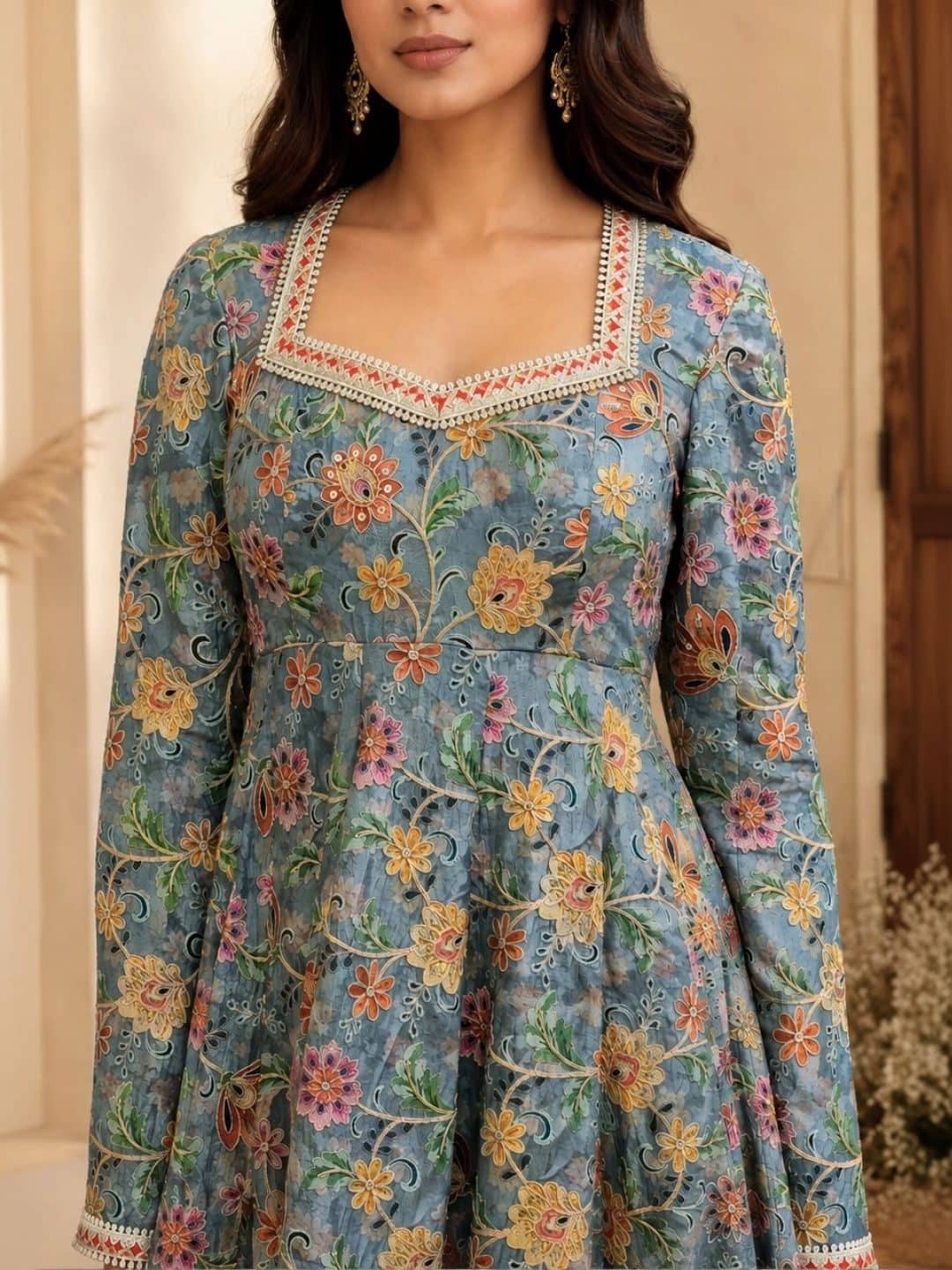 SILCHIC Embroidered Floral Anarkali Kurta Dress with Square Neck & Full Sleeves — photo 6