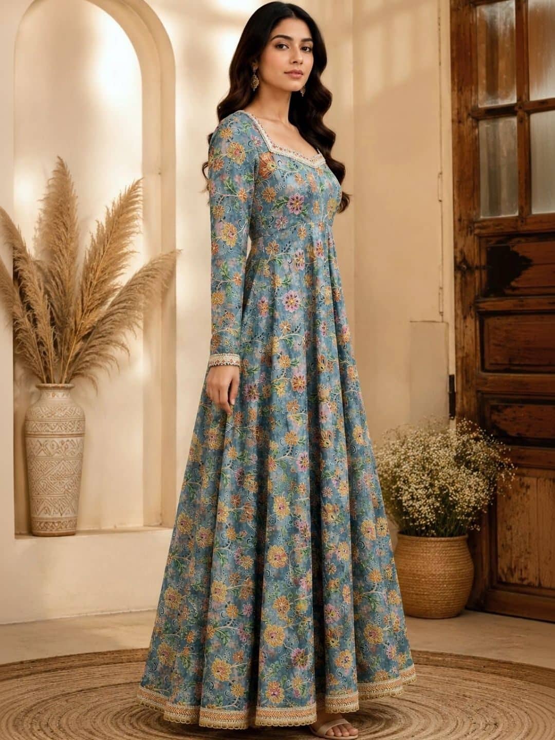 SILCHIC Embroidered Floral Anarkali Kurta Dress with Square Neck & Full Sleeves — photo 2