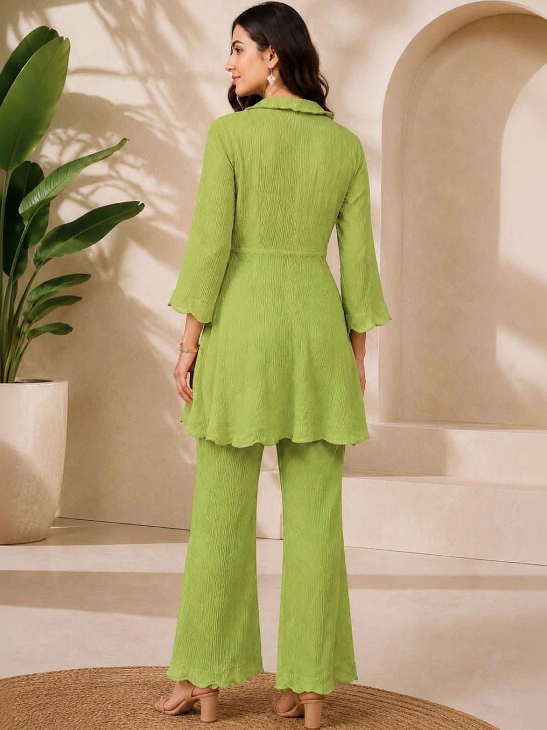 SILCHIC Women Self Design Green Top with Palazzos — photo 2