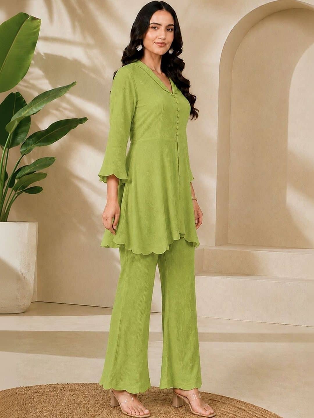 SILCHIC Women Self Design Green Top with Palazzos — photo 4
