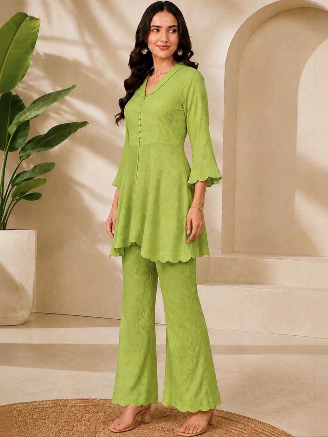 SILCHIC Women Self Design Green Top with Palazzos — photo 3