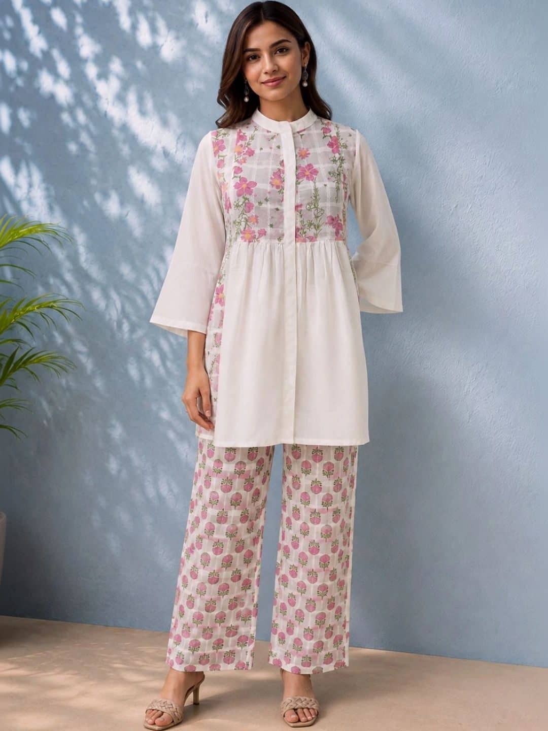 SILCHIC Printed Mandarin Collar Pure Cotton Straight Kurta & Trousers — photo 1