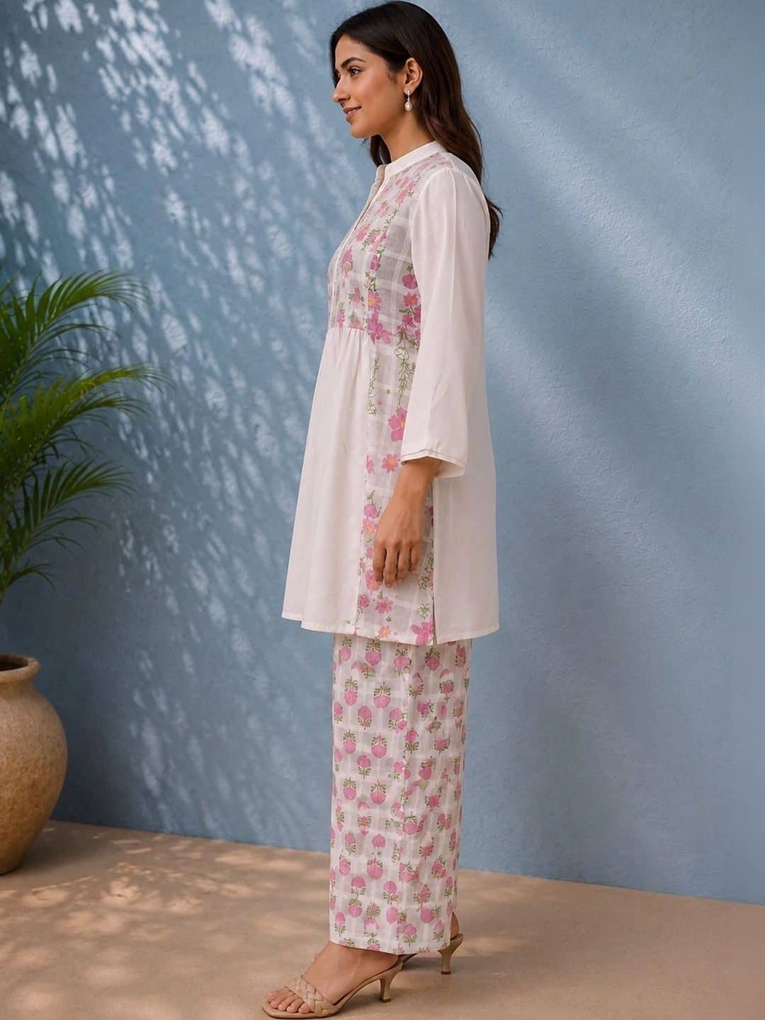 SILCHIC Printed Mandarin Collar Pure Cotton Straight Kurta & Trousers — photo 3