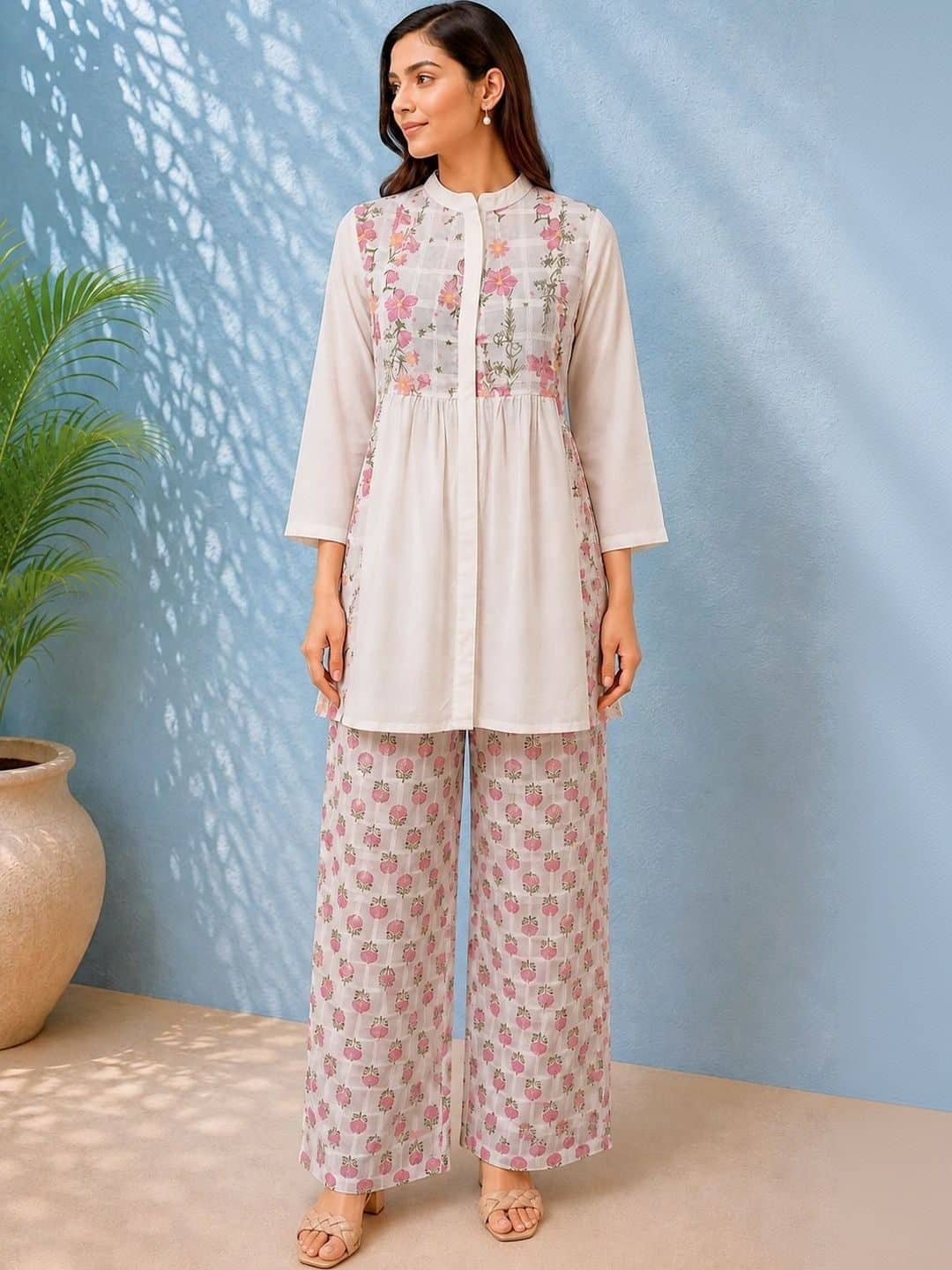 SILCHIC Printed Mandarin Collar Pure Cotton Straight Kurta & Trousers — photo 5