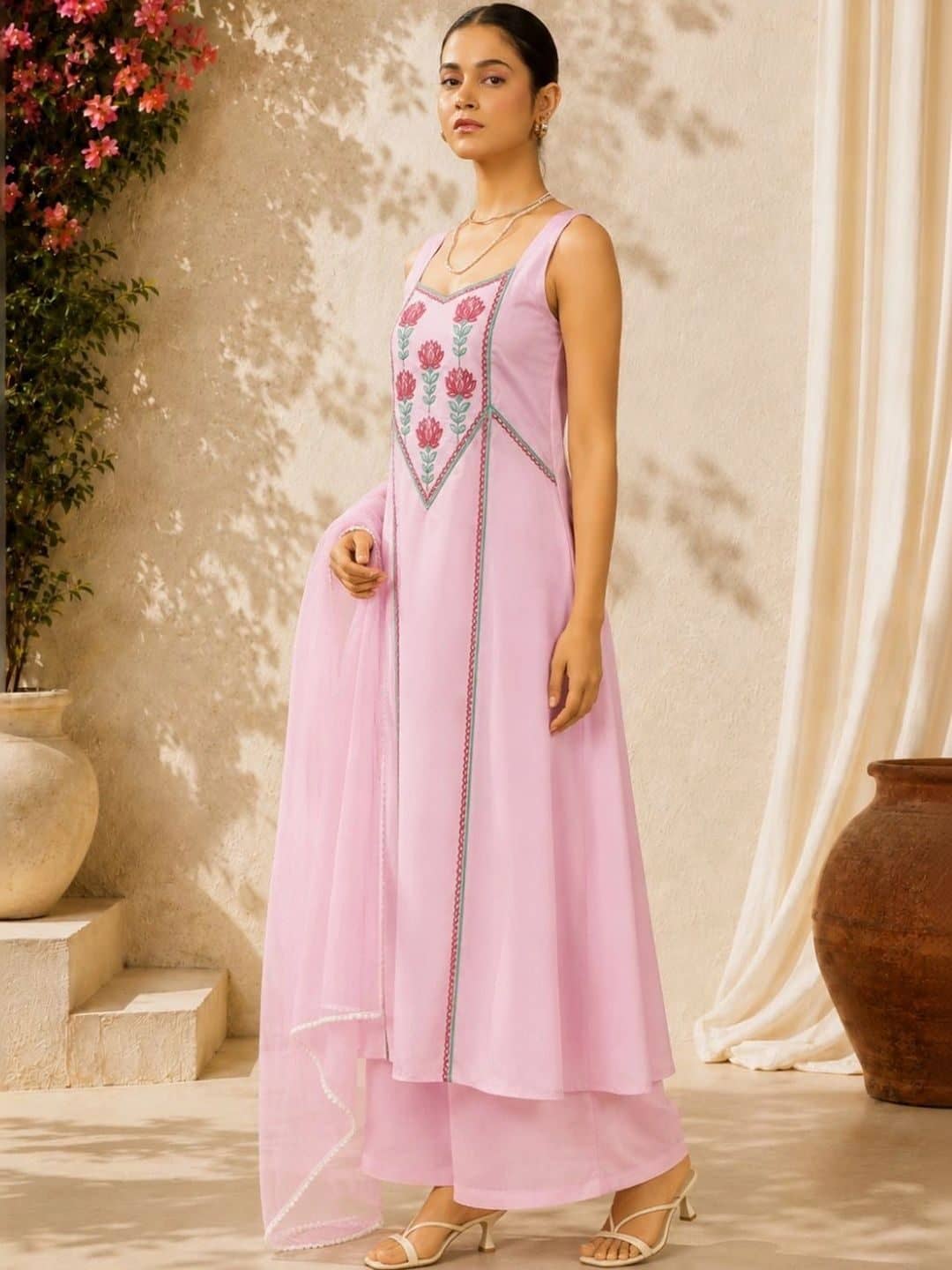 SILCHIC Women Ethnic Motifs Regular Thread Work Kurta with Palazzos & With Dupatta — photo 4