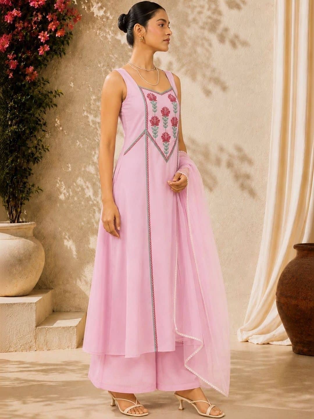 SILCHIC Women Ethnic Motifs Regular Thread Work Kurta with Palazzos & With Dupatta — photo 3