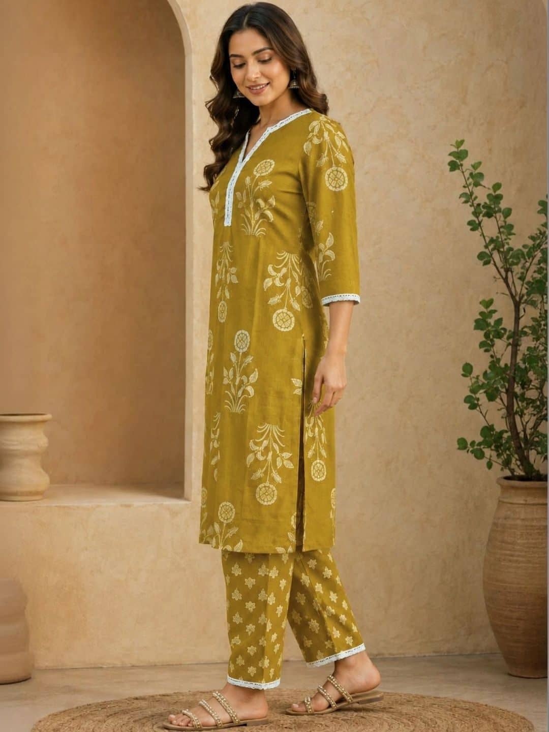 SILCHIC Women Ethnic Motifs Printed Regular Pure Cotton Kurta with Trousers — photo 3