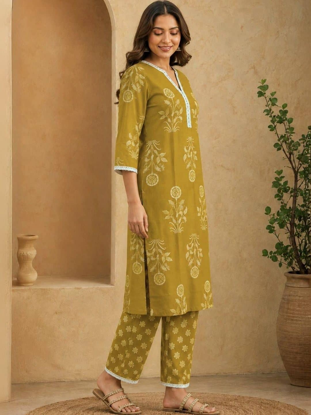 SILCHIC Women Ethnic Motifs Printed Regular Pure Cotton Kurta with Trousers — photo 4