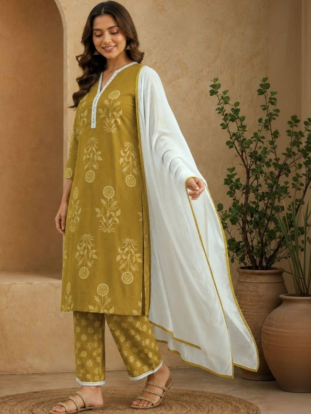 SILCHIC Women Ethnic Motifs Printed Regular Pure Cotton Kurta with Trousers — photo 1
