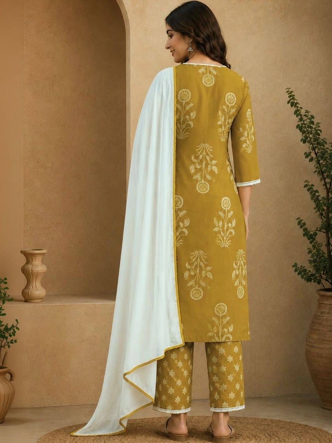 SILCHIC Women Ethnic Motifs Printed Regular Pure Cotton Kurta with Trousers — photo 2