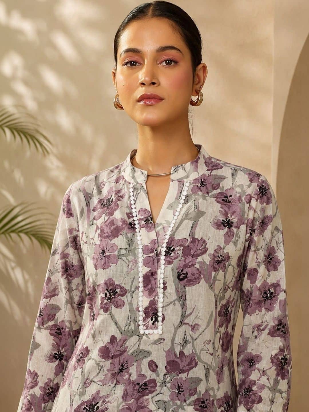SILCHIC Floral Printed Mandarin Collar Pure Cotton Straight Kurta with Palazzos & Dupatta — photo 6