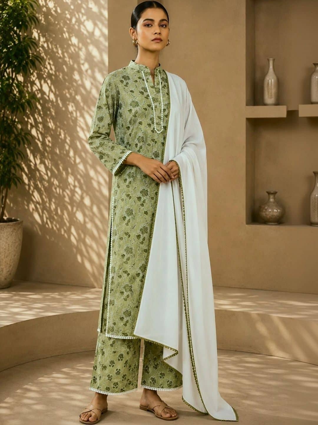 SILCHIC Women Ethnic Motifs Printed Regular Pure Cotton Kurta with Palazzos & With Dupatta — photo 1