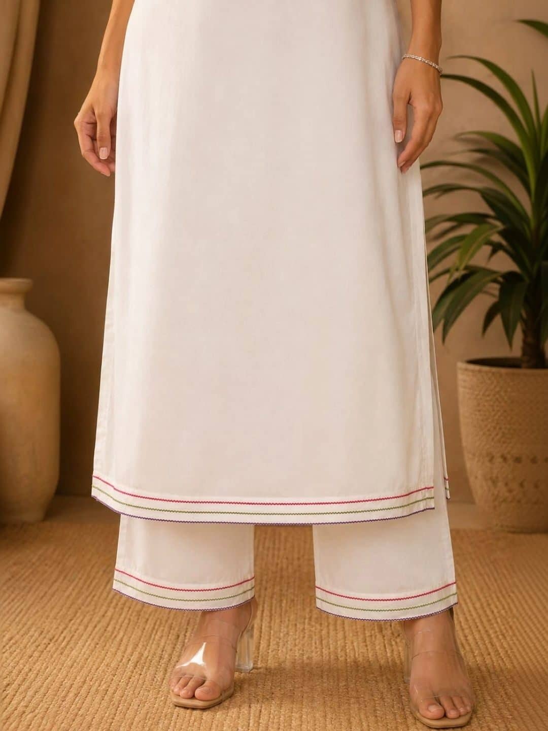 SILCHIC Women Floral Embroidered Regular Thread Work Chanderi Silk Kurta with Trousers — photo 6