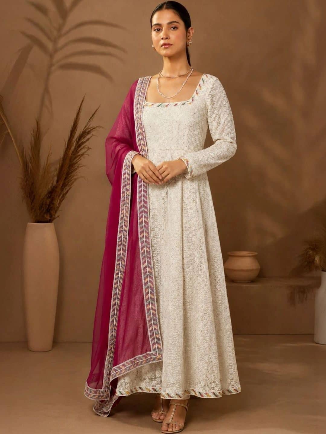 SILCHIC Women Ethnic Motifs Embroidered Georgette A-Line Maxi Dress — photo 1