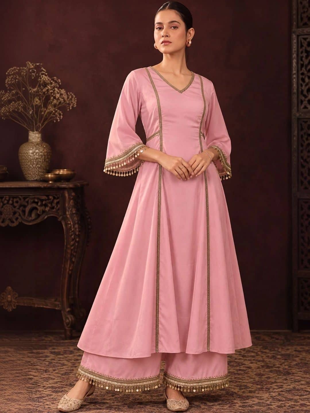 SILCHIC Women Empire Gotta Patti Silk Crepe Kurta with Palazzos — photo 1