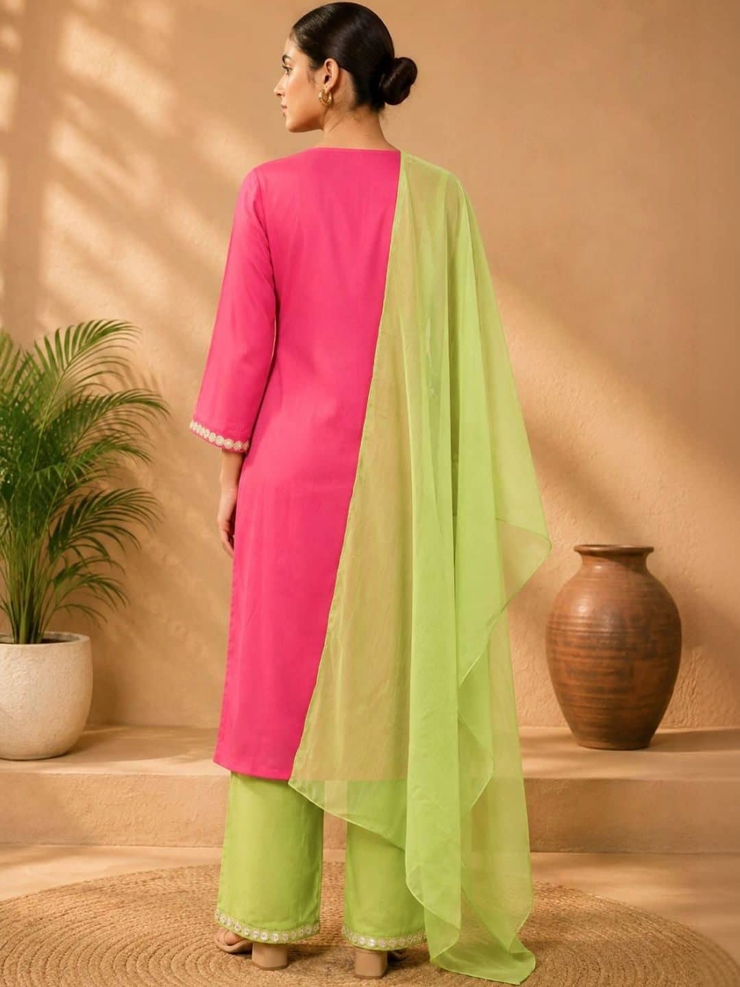 SILCHIC Women Ethnic Motifs Embroidered Regular Thread Work Kurta with Palazzos & With Dupatta — photo 2