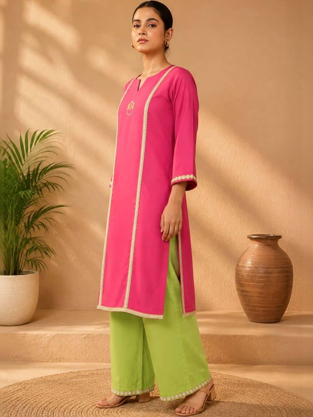 SILCHIC Women Ethnic Motifs Embroidered Regular Thread Work Kurta with Palazzos & With Dupatta — photo 3