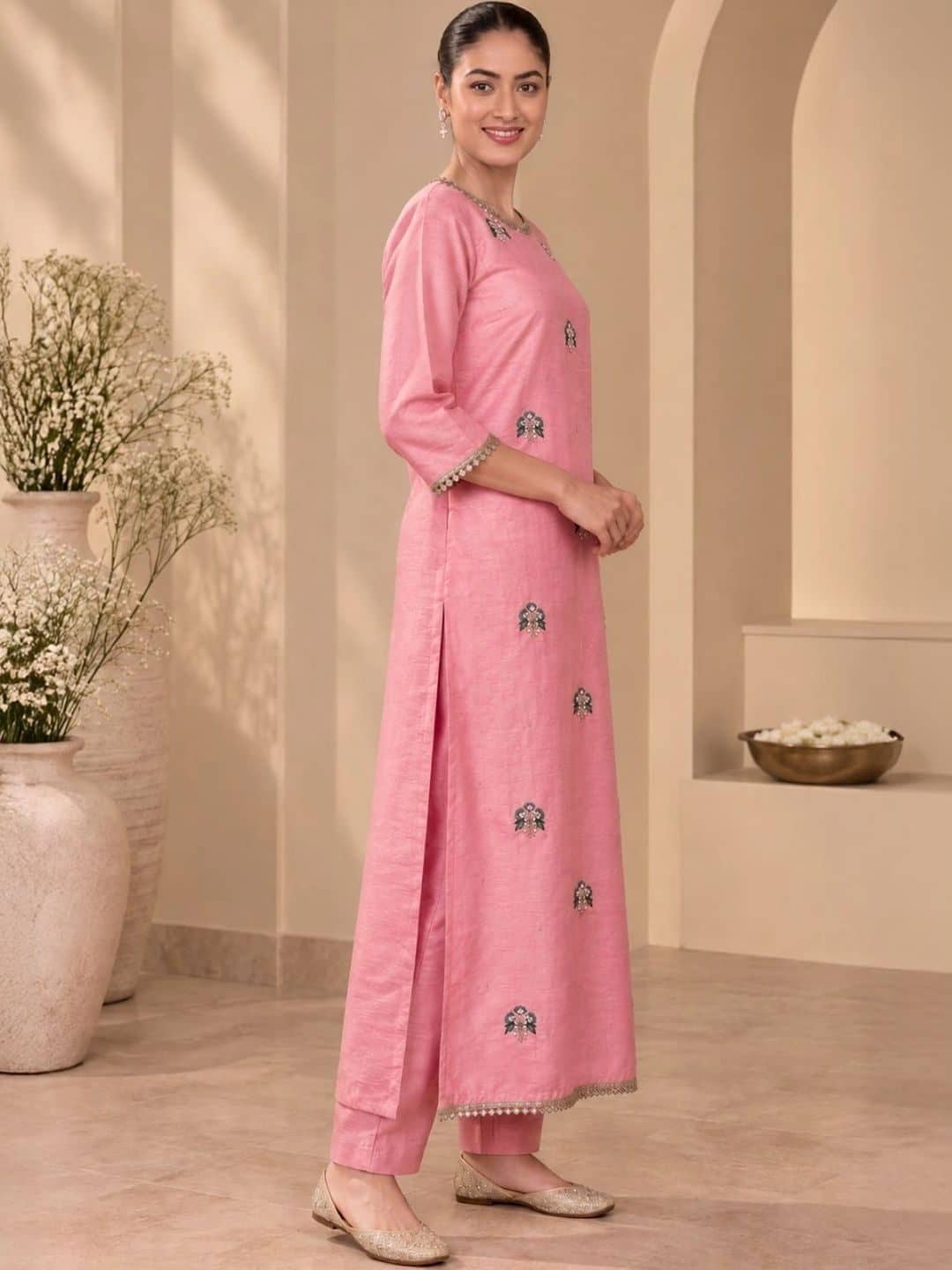 SILCHIC Women Ethnic Motifs Embroidered Regular Mirror Work Dupion Silk Kurta with Trousers & With Dupatta — photo 2