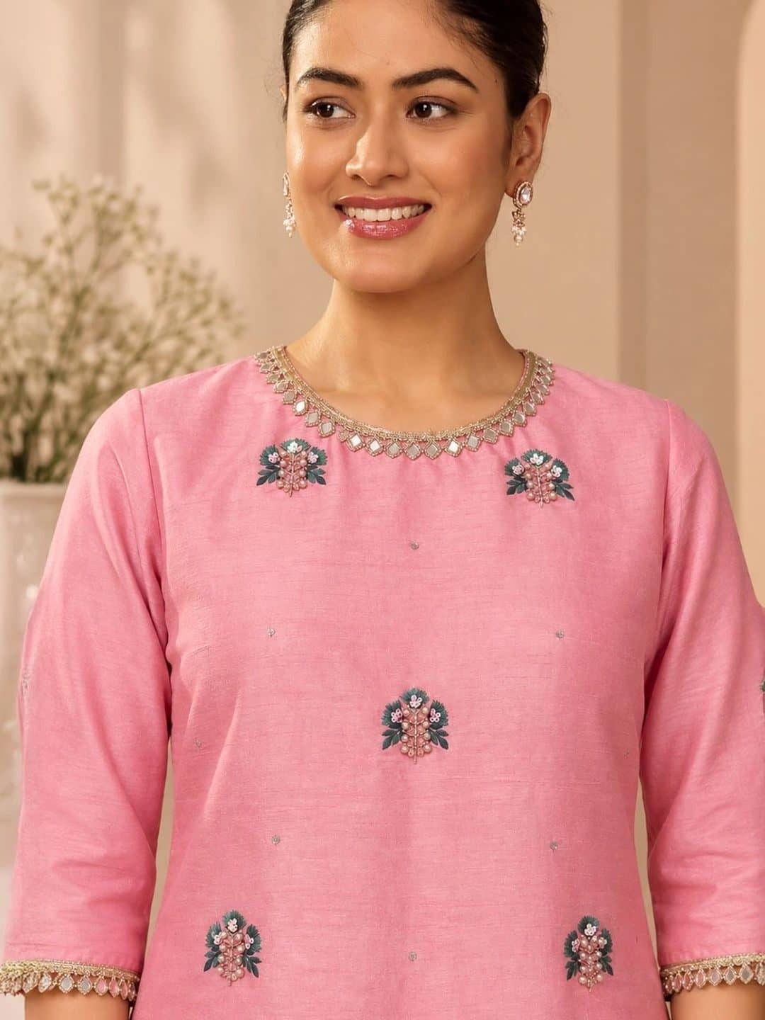 SILCHIC Women Ethnic Motifs Embroidered Regular Mirror Work Dupion Silk Kurta with Trousers & With Dupatta — photo 4