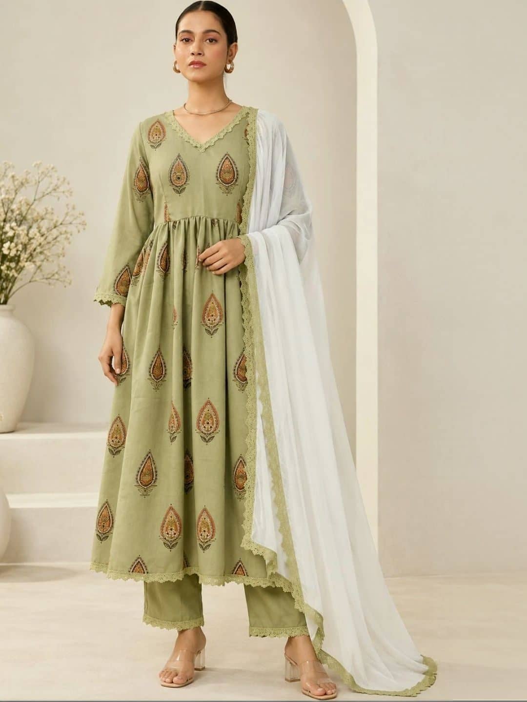 SILCHIC Women Ethnic Motifs Printed Regular Pure Cotton Kurta with Trousers & With Dupatta — photo 1
