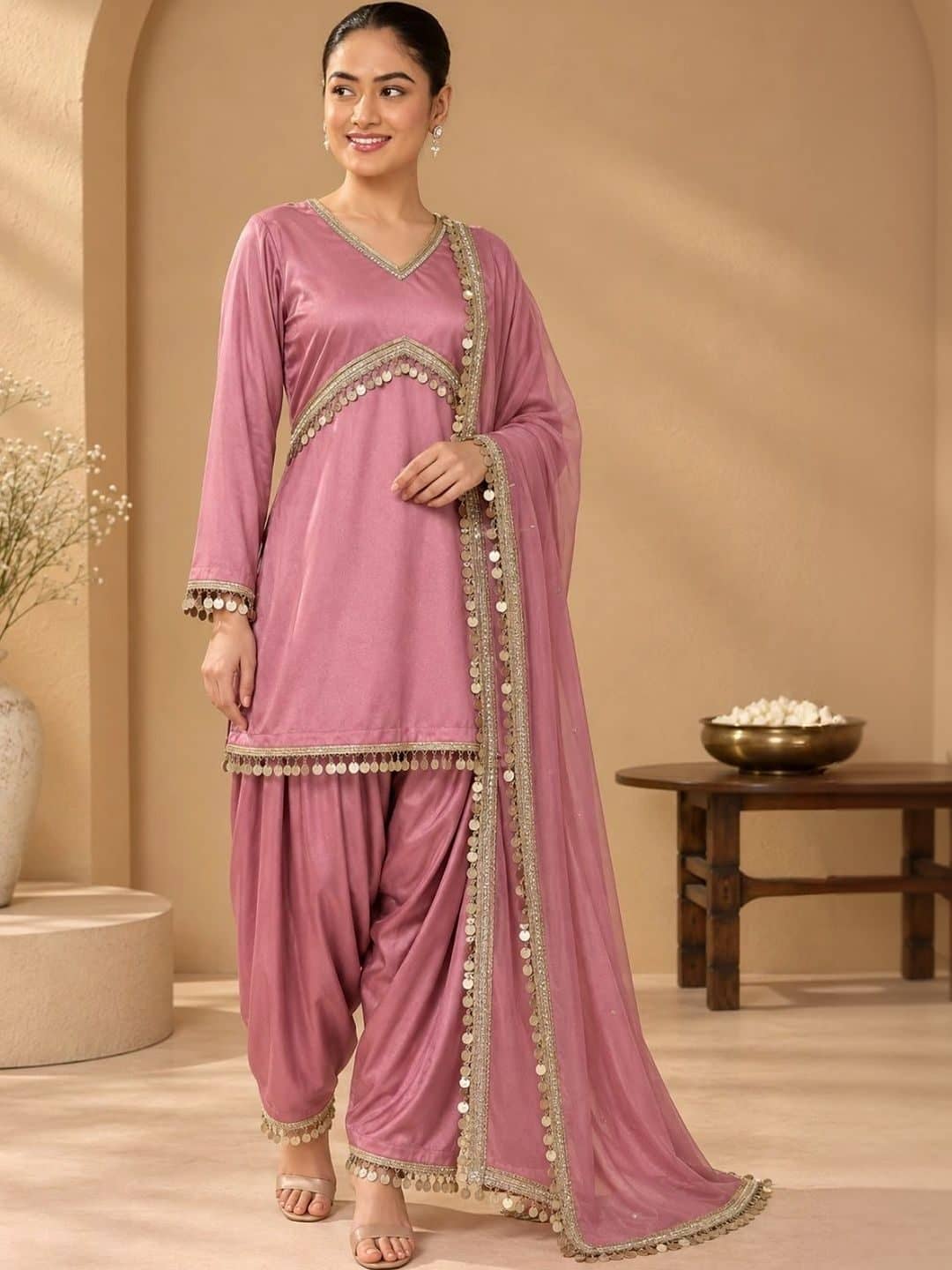 SILCHIC Women Regular Gotta Patti Silk Crepe Kurta with Patiala & With Dupatta — photo 1